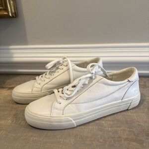 Madewell Sidewalk Low-Top Sneakers in Leather in Pale Parchment, Size 9 Mens 7.5